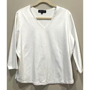 Double Lined 3/4 Length Sleeve White Cotton Blend Top Size 2X